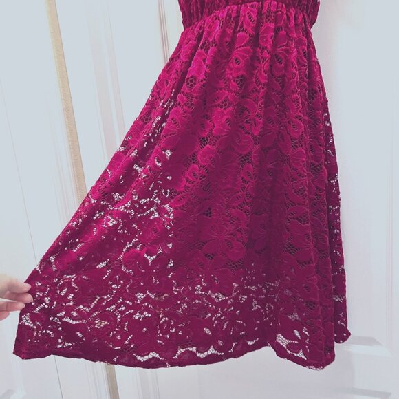 Lace Red/Maroon Off Shoulder Mini Dress-Size Large-Lined-Lightweight-Casual-NWOT - Picture 8 of 16